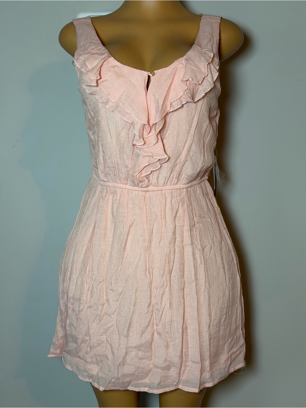 As U Wish Rayon Blend Pale Pink Ruffle-Front Mini Dress